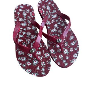 Coach Flip Flops Red Abbigail Floral Rubber Size 6B Womens BNWOT